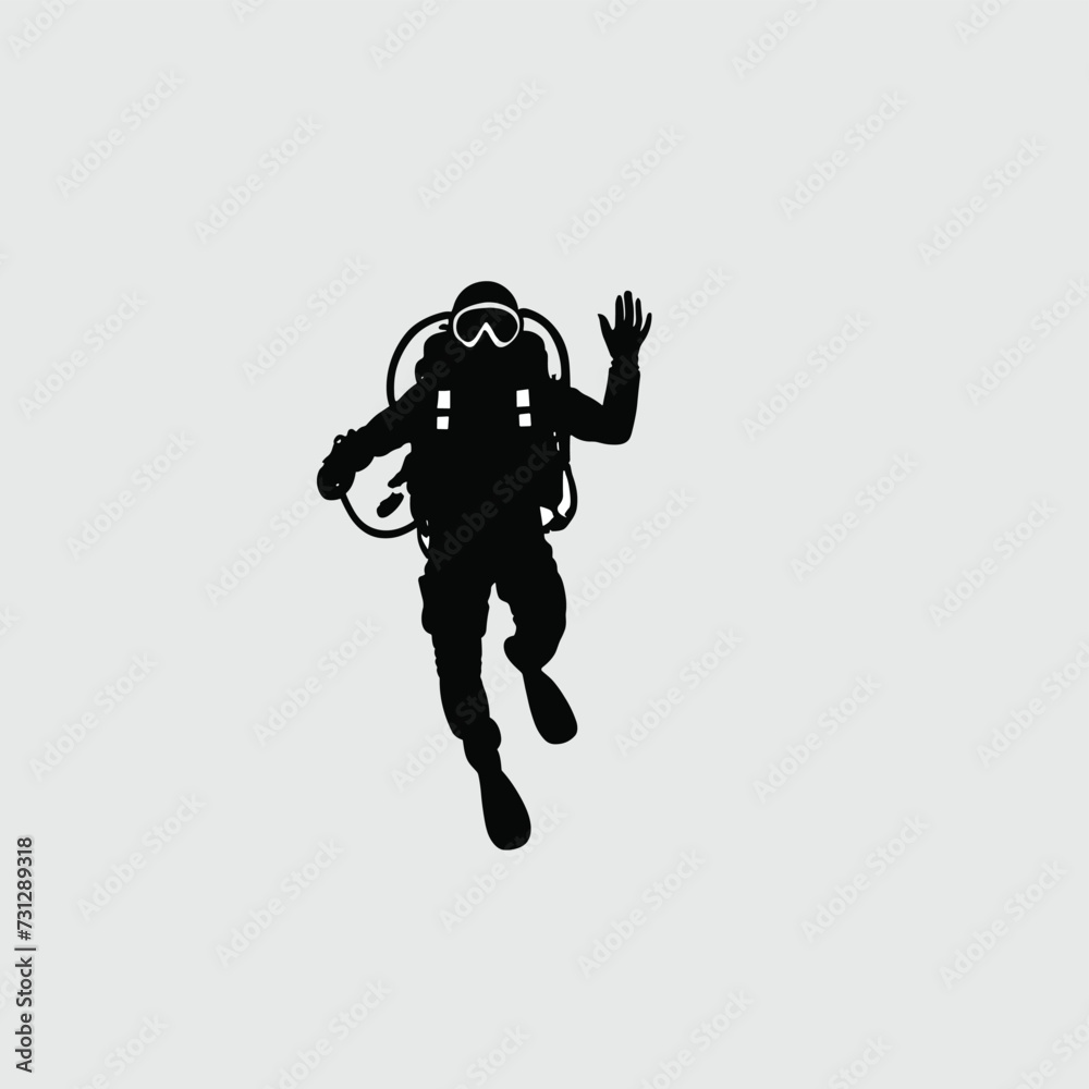 Silhouette of a scuba diver waving underwater, emphasizing exploration and adventure. Silhouette of a scuba diver waving underwater, emphasizing exploration and adventure.