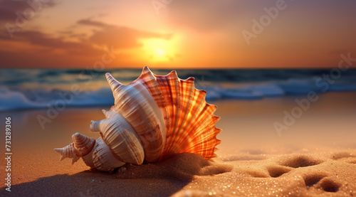 Seashell on the Sand on a Sunset