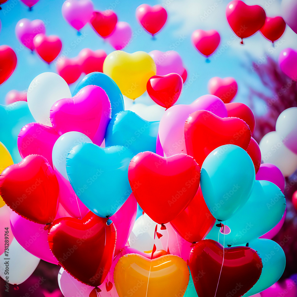 Balony w kształcie serc - obrazy, fototapety, plakaty 