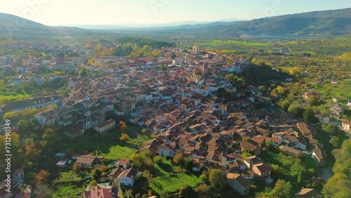 Drone view of the town of Hervas in Caceres, Extremadura, Spain. photo