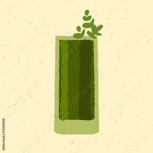 High glass. Fresh smoothie with greens for health. Green alcohol cocktail for bar. Soft alcohol liquid. Non-alcoholic drink to maintain health. Detox beverage. Flat vector illustration with texture