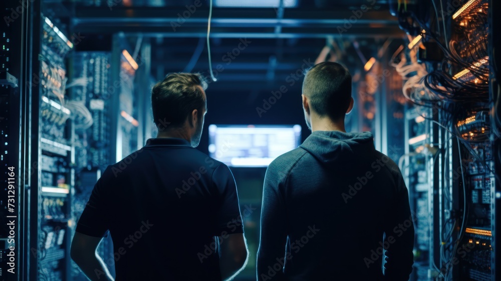 Naklejka premium IT specialists talk about solving problems in the modern IT industry