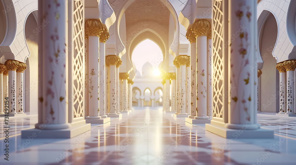 Fototapeta premium Islamic minimalist concept, mosque arch on 3d illustration 3d rendering