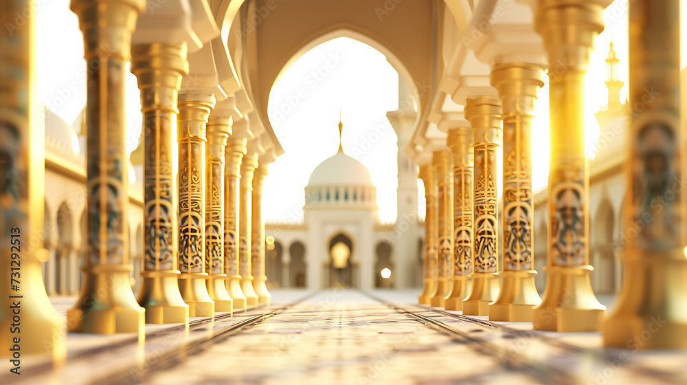 Islamic minimalist concept, mosque arch on 3d illustration 3d rendering