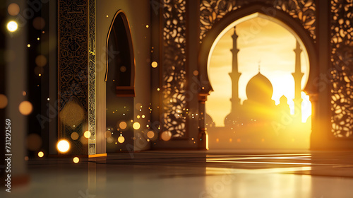 Islamic minimalist concept  mosque arch on 3d illustration 3d rendering