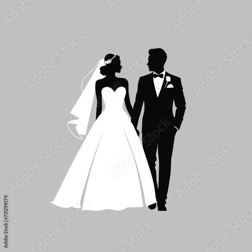 Wedding couple bride and groom lovers silhouette illustration vector design