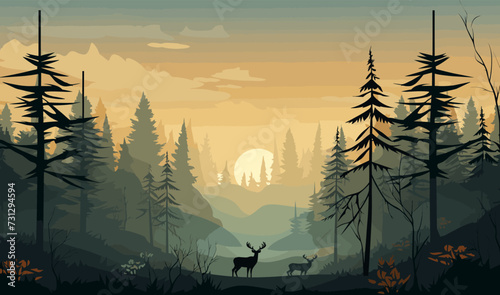 misty morning in a forest vector simple 3d smooth isolated illustration