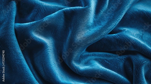 A macro shot of soft velvet fabric in a soothing 'Cerulean' blue, showcasing its plush, dense texture, ideal for interior designers and creators of luxury goods