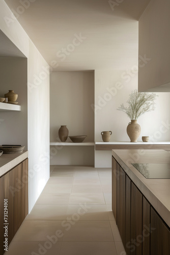 Bright and airy kitchen space with minimalist decor, natural lighting, and wooden cabinetry creating a welcoming atmosphere