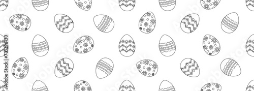 Seamless contour pattern with Easter eggs. Black and white. Template for coloring, fabric, wallpaper, wrapping paper. Vector illustration.