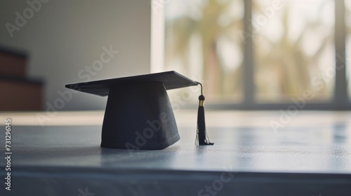 A minimalist setting with a graduation cap,