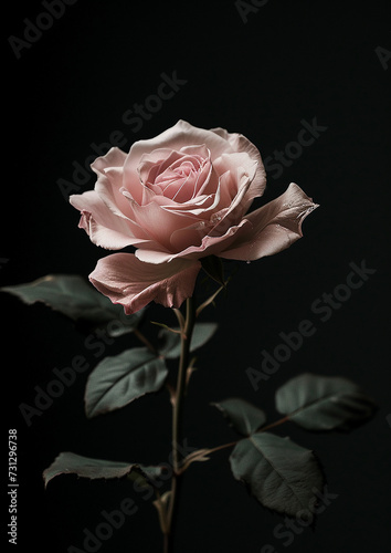 A beautiful pink rose with a black background