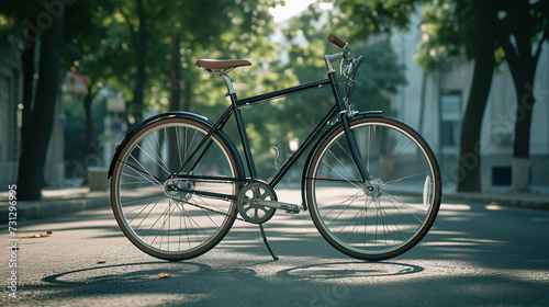 Sleek and elegant high-end bicycle seamlessly blending with the urban backdrop, highlighting its lightweight design and exceptional performance capabilities. Conquer city streets with ease a © Nijat