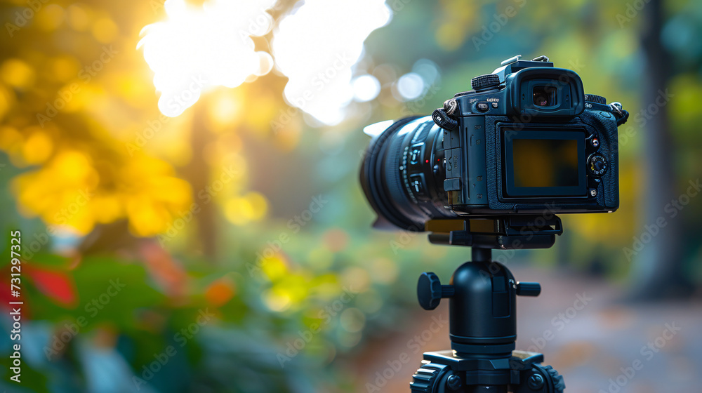 Professionalgrade camera mockup on tripod, highlighting cuttingedge features and sleek design