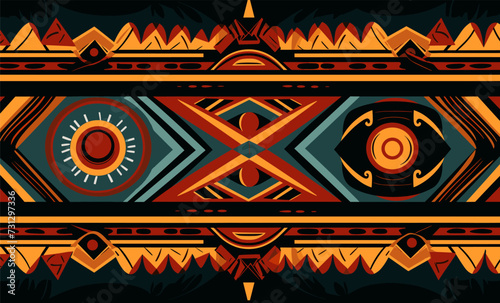 Traditional native artwork, African style geometric seamless background wallpaper vector photo