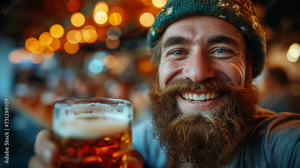 Bearded Man Drinking Beer St. Patrick's Day Celebr Bearded Man Drinking Beer St. Patrick's Day Celebr