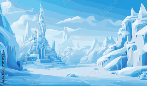 snowy landscape with ice castle vector simple 3d isolated illustration © Svitlana