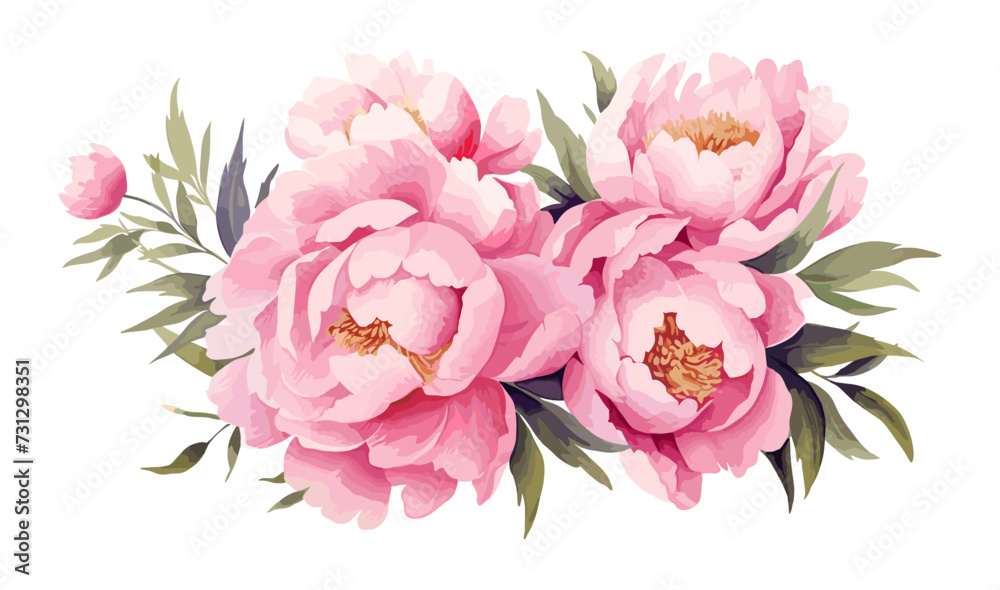 Watercolor pink peony large beautiful flowers print poster vector illustration wedding engagement - obrazy, fototapety, plakaty 
