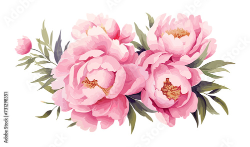 Watercolor pink peony large beautiful flowers print poster vector illustration wedding engagement