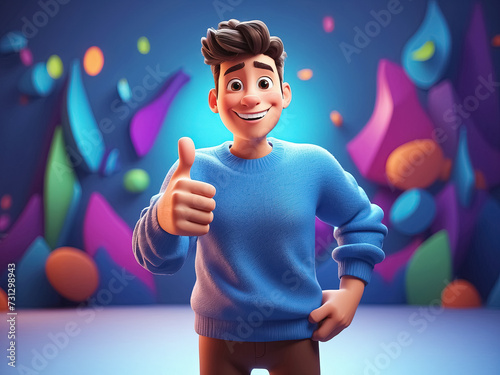 smiling man showing thumbs up on a blue background. Generative Ai