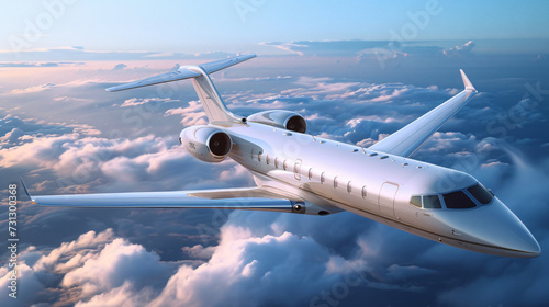 A breathtaking aerial shot of a state-of-the-art luxury private jet soaring through the skies, highlighting its stunning sleek design, opulence, and unmatchable exclusivity.