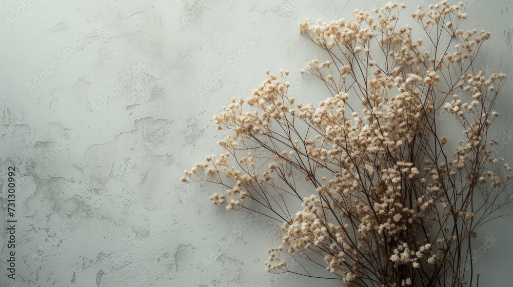 Fototapeta premium Dry plant arrangements against muted backgrounds