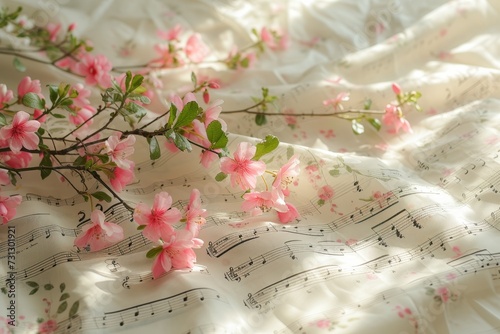 Close Up of a Floral Music , Patterned Sheet.   photo