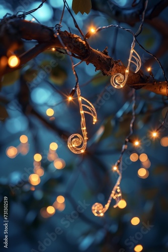 Musical Notes Adorning Tree Branches in garden 