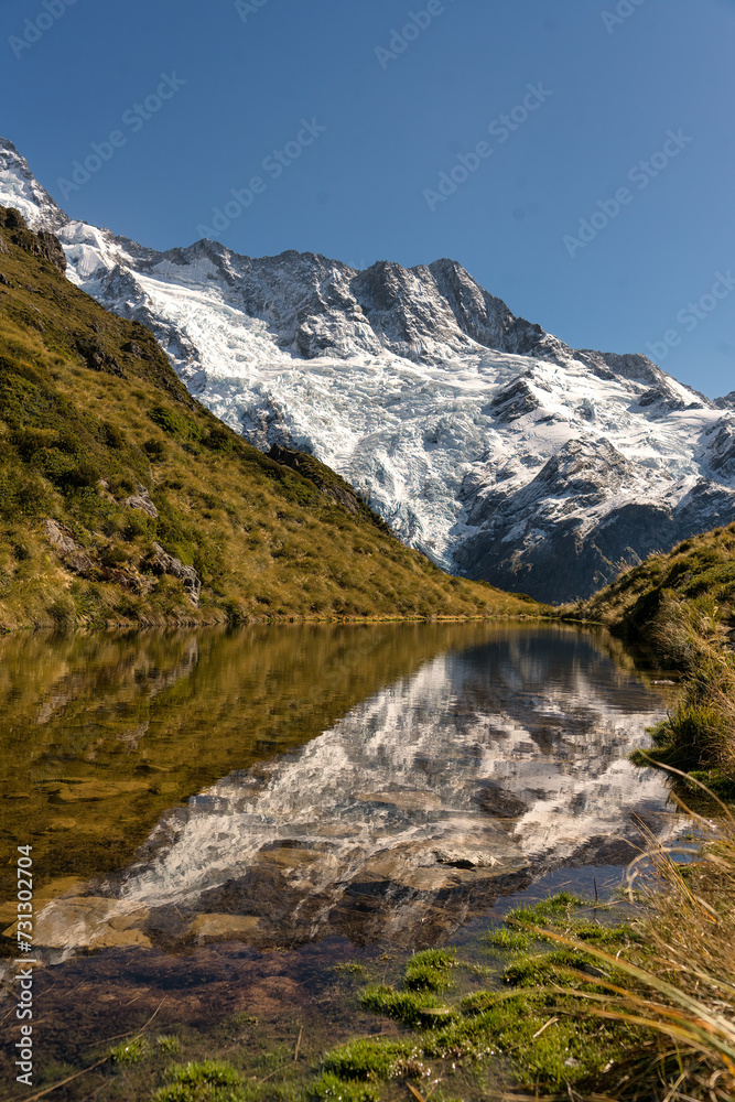 Mountain scenery from the Sealy tarns walk in Aoraki Mt Cook National Park