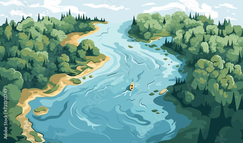 top view aerial shot of lake vector flat isolated illustration