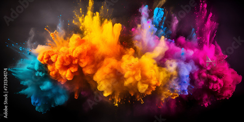 Colourful smoke Vibrant colors explode in a futuristic galaxy backdrop illustration Colored powder explosion on black background. 