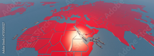Geopolitical Trade Routes: Abstract Map Projection Over International Waters