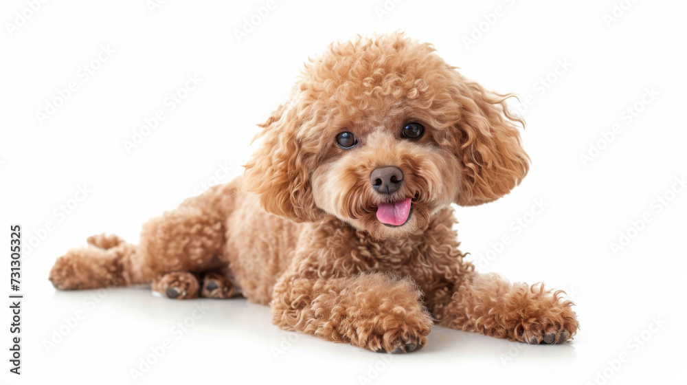 adorable tan poodle with a fluffy coat sitting and looking to the side with its tongue out adorable tan poodle with a fluffy coat sitting and looking to the side with its tongue out