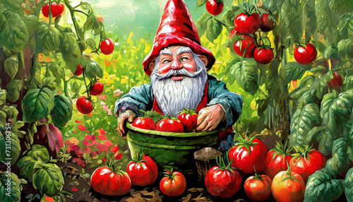 cute little gnomes everyday life – is harvesting tomatoes