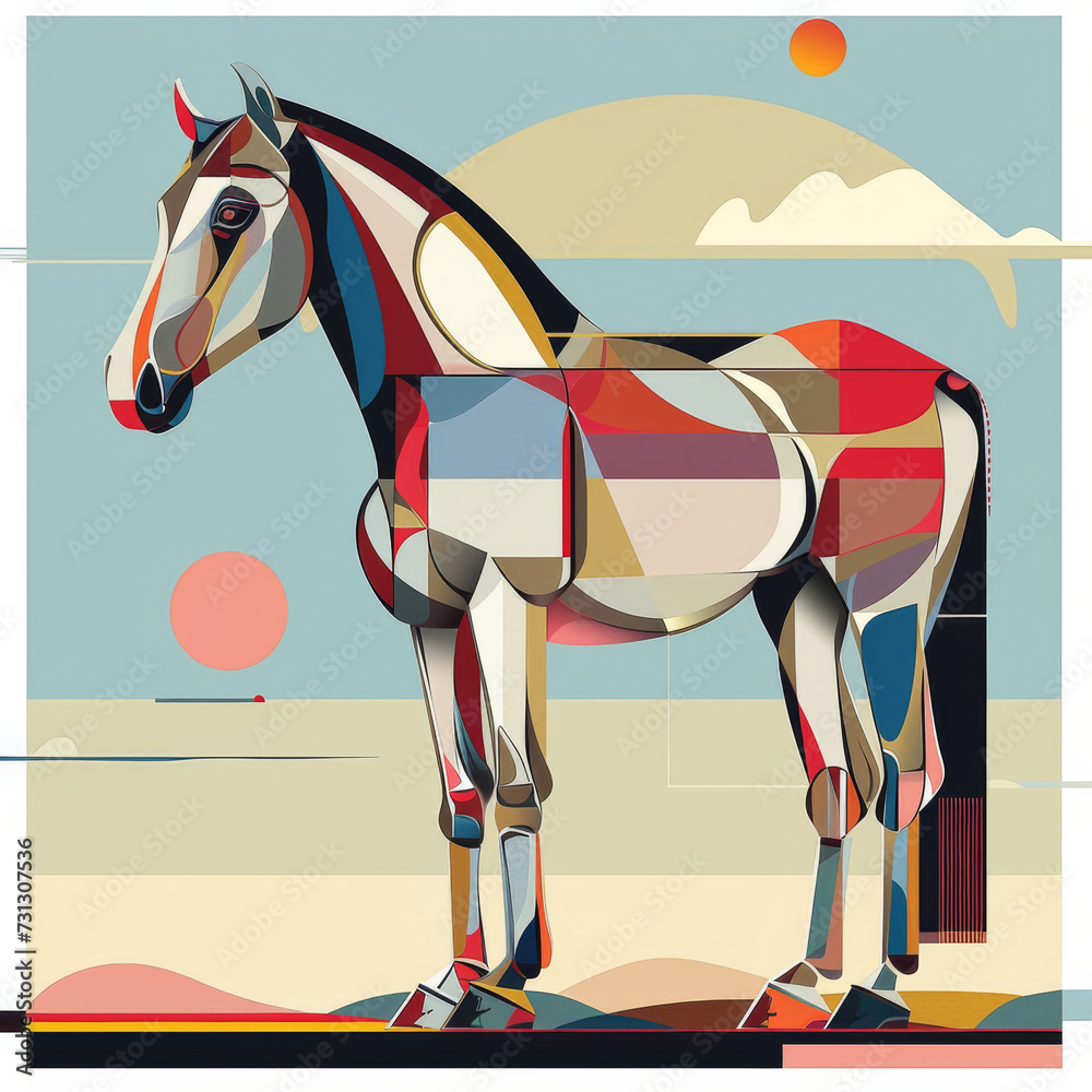 Obraz premium artwork portrays a horse in a modern, geometric style. t-shirt design, wall art design