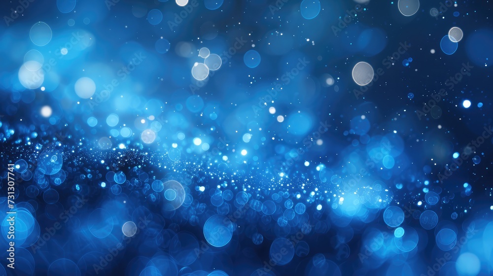 Blue Festive Christmas elegant abstract background with bokeh lights and stars