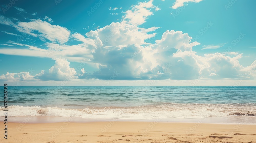 Empty beach and sky background in summer with copy space. Travel and vacation concept. Template for advertising design, cosmetic, beauty. Product display or montage. Empty beach and sky background in summer with copy space. Travel and vacation concept. Template for advertising design, cosmetic, beauty. Product display or montage.