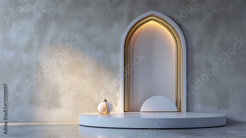 minimalist islamic ramadhan podium display. 3d rendering