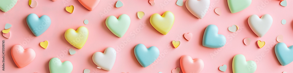 pattern with pink , blue and yellow hearts