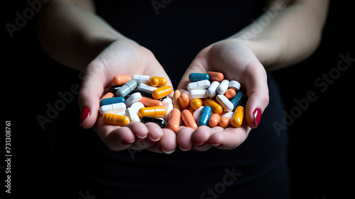 woman hand holding pills