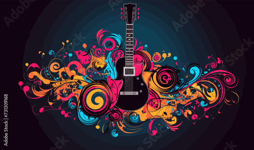 guitar silhouette musical note vector design illustration photo