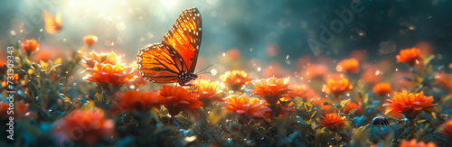 Butterfly and Fresh Blooms. Summer Symphony