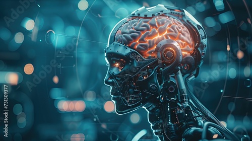 Robotic brain artificial intelligence machine learning concept photo