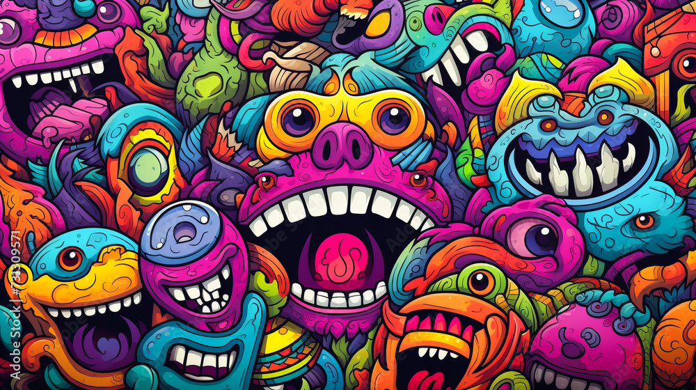 Cartoon Monster Illustration.Cute and Funny Cartoon Alien