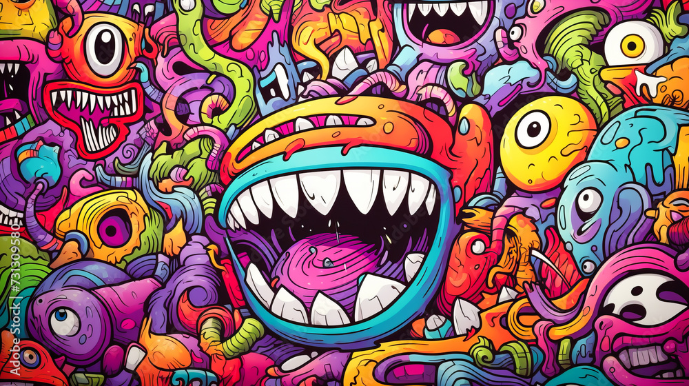 Cartoon Monster Illustration.Cute and Funny Cartoon Alien Cartoon Monster Illustration.Cute and Funny Cartoon Alien