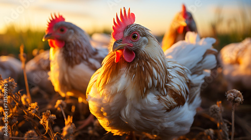 Chickens on a farm © EwaStudio
