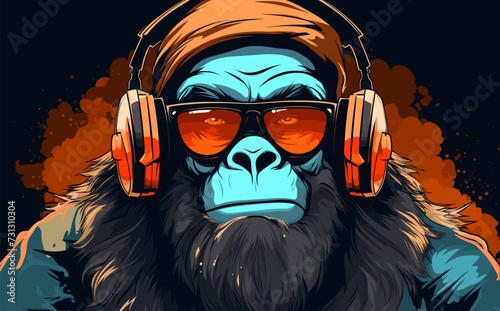 Cool gorilla wearing sunglasses with a DJ look vector