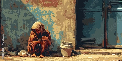 Illustration of poverty depicting how poor people live