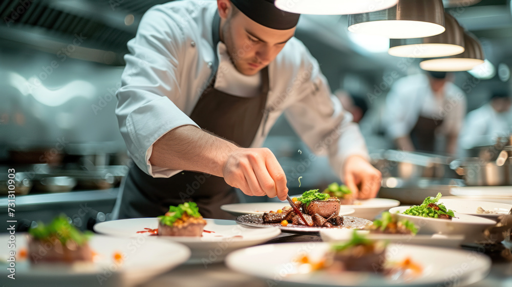 chef preparing a salad in a kitchen, in the style of earthy naturalism chef preparing a salad in a kitchen, in the style of earthy naturalism