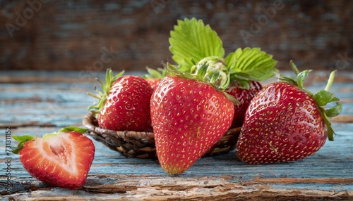 fresh strawberries on an old wooden surface